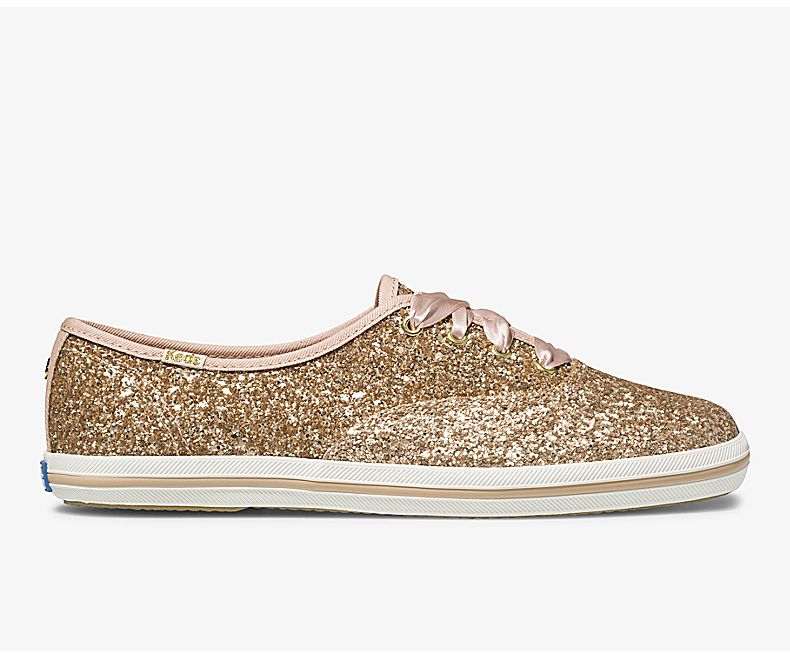Keds Women's X Kate Spade New York Champion Glitter Rose Gold Lace Up Shoes - RK7246508